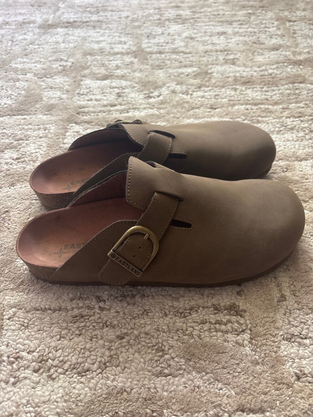 Eastland Shoe Gina Clogs Womens US 11M EU 43.5 Khaki Round Toe Slide Buckle